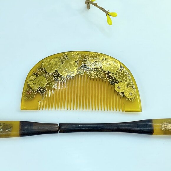 Japanese Kanzashi Kougai faux turtle resin kimono hair ornament 36.7g GS614 main image 4
